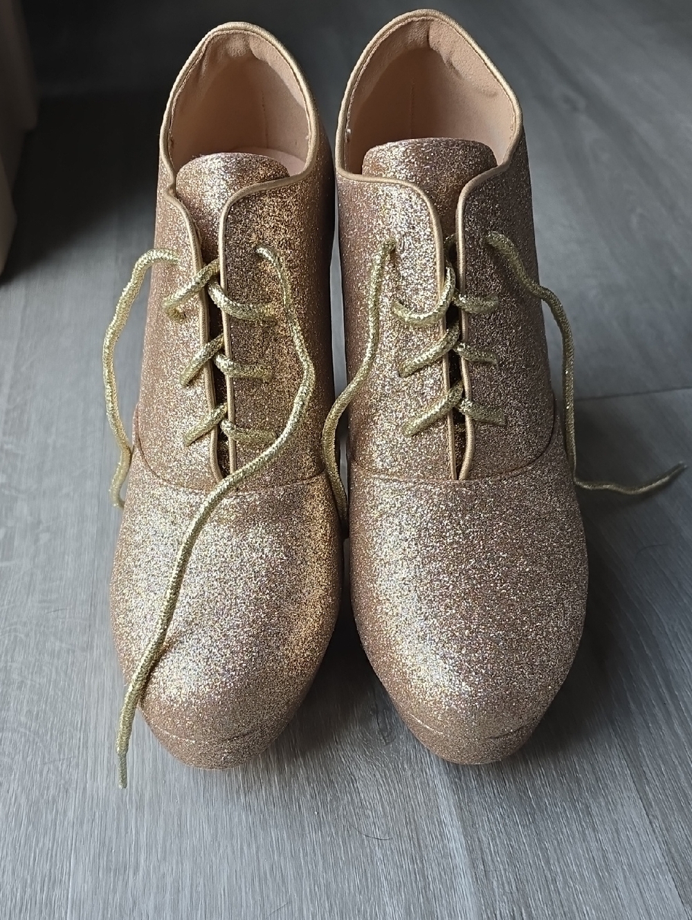 Glitter Lace-Up Platform Heels in Gold